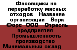 Фасовщики на  переработку мясных отходов › Название организации ­ Ворк Форс, ООО › Отрасль предприятия ­ Промышленность, производство › Минимальный оклад ­ 27 000 - Все города Работа » Вакансии   . Адыгея респ.,Адыгейск г.